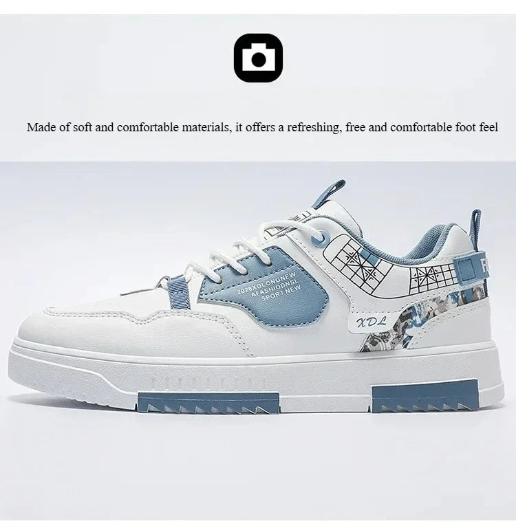 Men's Breathable White Casual Sneakers With Thick Sole