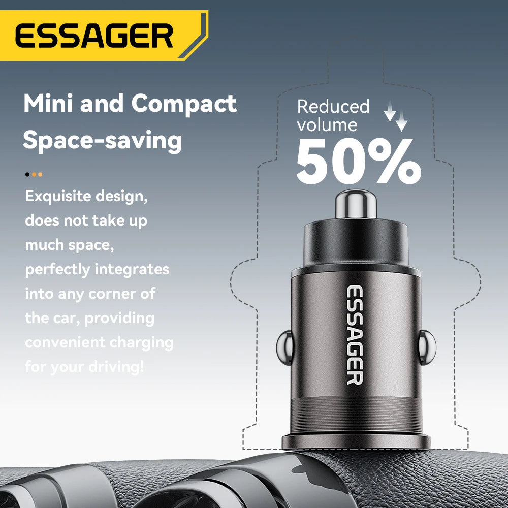 Essager 45W Mini USB Car Charger QC 3.0 PD 3.0 SCP AFC USB Type C Car Mobile Phone Charger For iPhone Huawei Samsung Xiaomi iPad