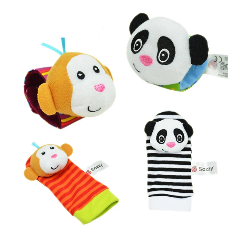 4PCS/SET Baby Rattle Toys Cute Stuffed Animals Wrist Rattle Foot Finder Socks 0~12 Months For Infant Boy Girl Newborn Gift