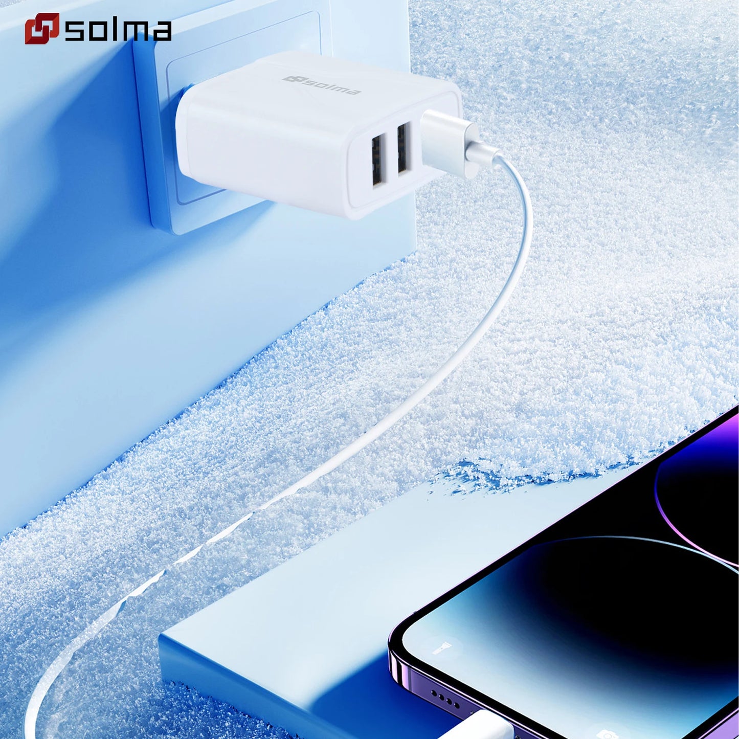 EU Standard 3 Ports USB Travel Charger Charge Led Wall Charging For iPhone 13 12 Samsung Xiaomi Mobile Plug Charging Adapter