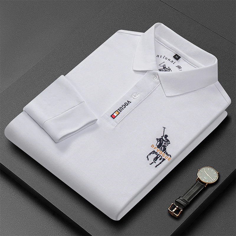 Popular Men's Spring and Autumn Horse Logo Trendy Brand Temperament Fashionable Outdoor Sports Top Long Sleeved Polo Shirt