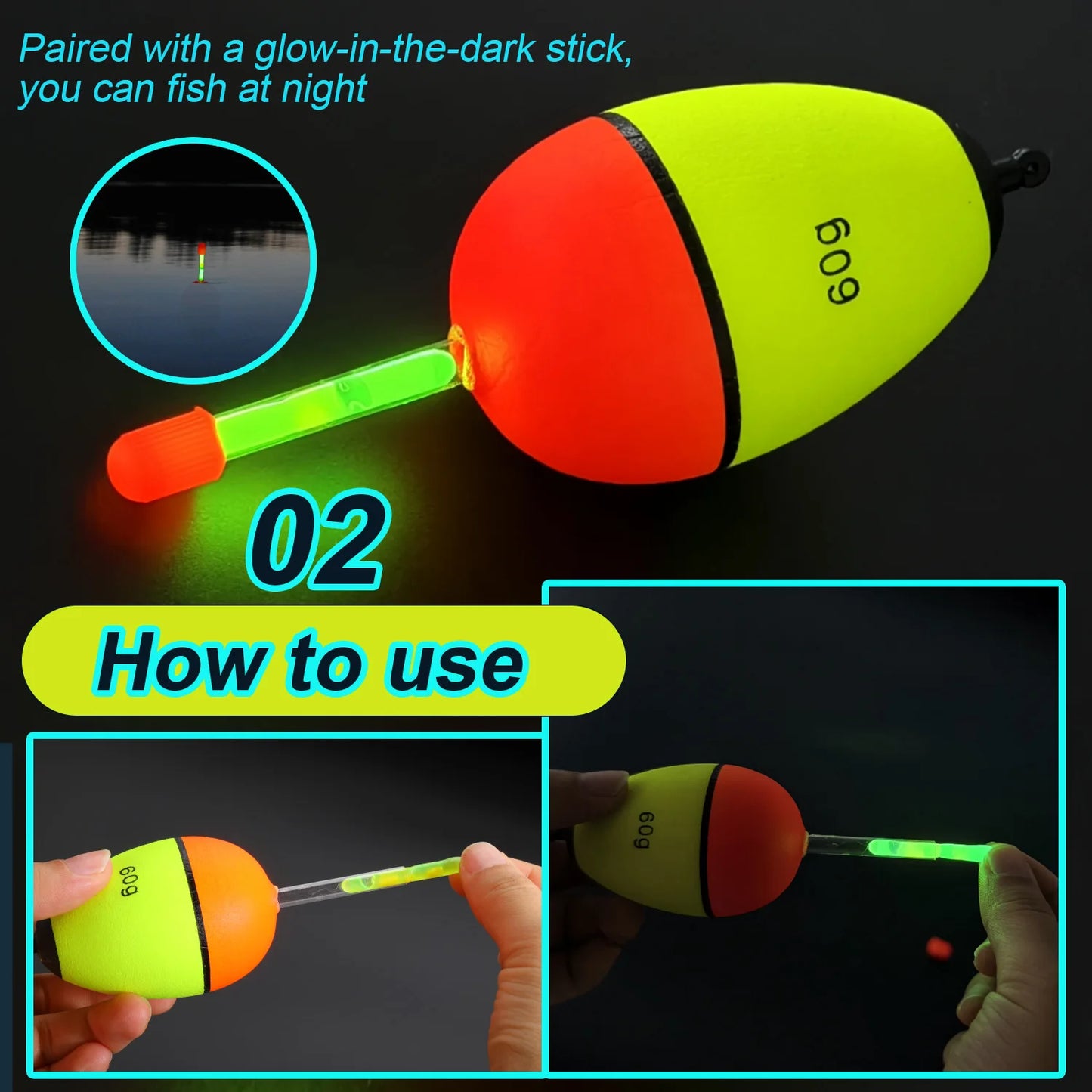 Sougayilang 5Pcs Night Light Fishing Buoy with High Visibility EVA Double Ribbon Big Belly Ball for Night Fishing and Long Throw