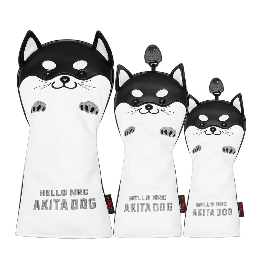 NRC Golf Club Headcovers Driver Fairway Wood Hybrid Covers Set Lovely AKITA Dog Cartoon Animal 460cc
