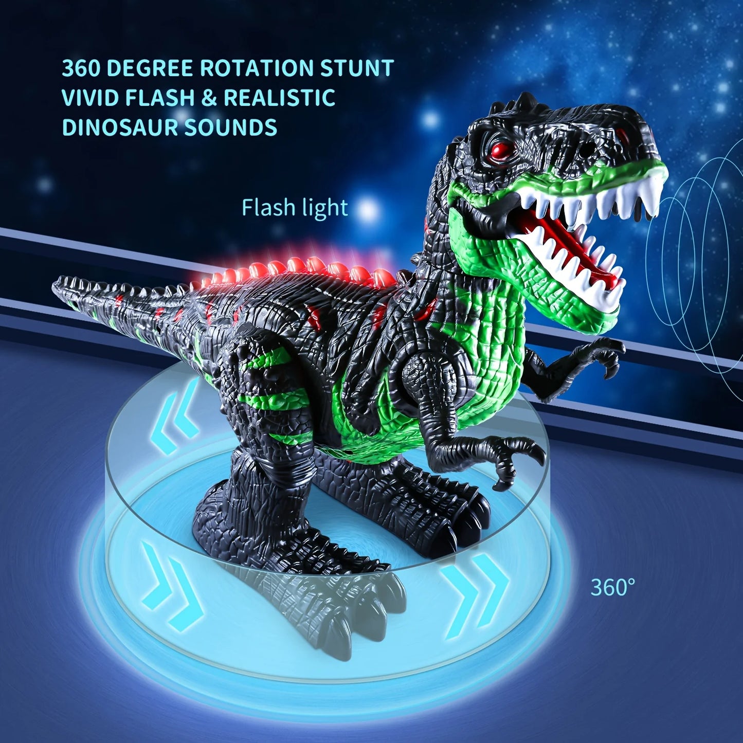 RC Dinosaur 360° Rotating Toy for Kid Age 3 4 5 6, Electric Stunt Walking T-rex Toy With Light&Sound Rechargeable Battery Gifts