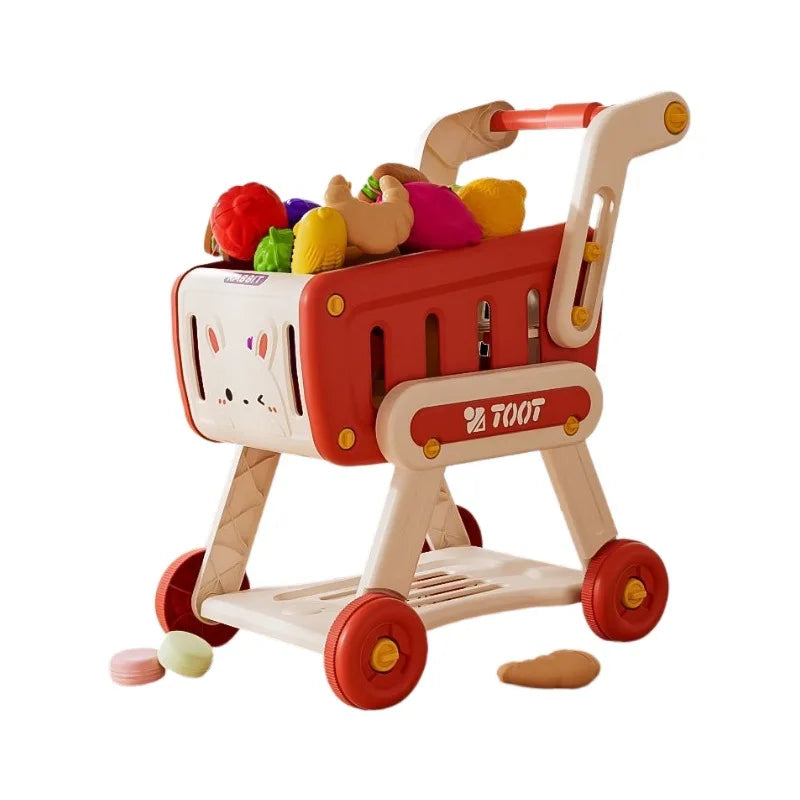 32pcs Shopping Cart Toy Set Kids Large Supermarket Trolley Role Playing Pretend Play Props Simulation Fruit Food Boys Girls Gift
