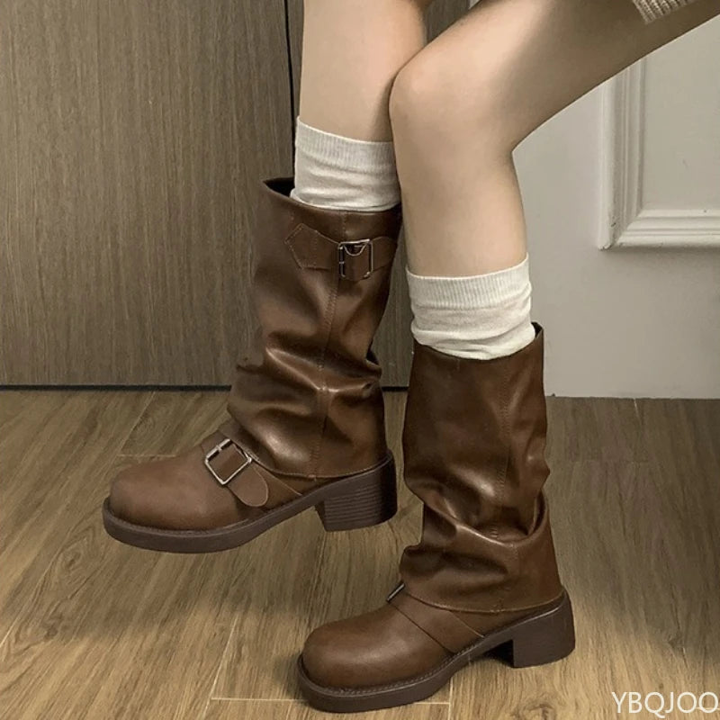 Autumn and Winter Fashion Retro Brown Western Cowboy Boots Women's Boots 2025 New Look Slim Thick and Stacked Short Boots