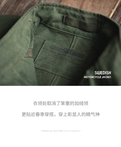 16oz Canvas Bomber Jacket for Men, Green, Pockets, Casual