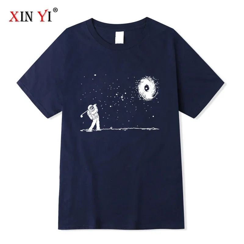 Summer Men's High Quality 100% Cotton Funny Astronaut Print T Shirt Loose O-neck Men Tshirt Short Sleeve T-shirt Male Tee Tops
