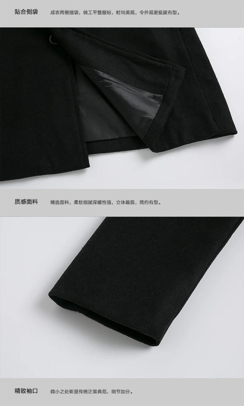 Men Winter Trench Coats Long Jackets Men Slim Fit Casual Wool Blends Business Casual Trench Thicker Warm Long Coats Size 5XL