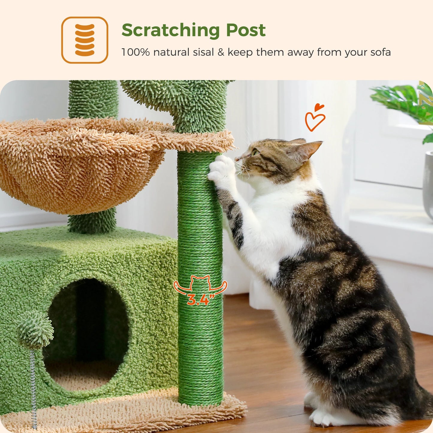 Small Cat Tree with Cozy Condo Hammock Top Perch Cat Scratching Post for Indoor Multi-Level Cat Tower Cat Scratcher Kitten Toys