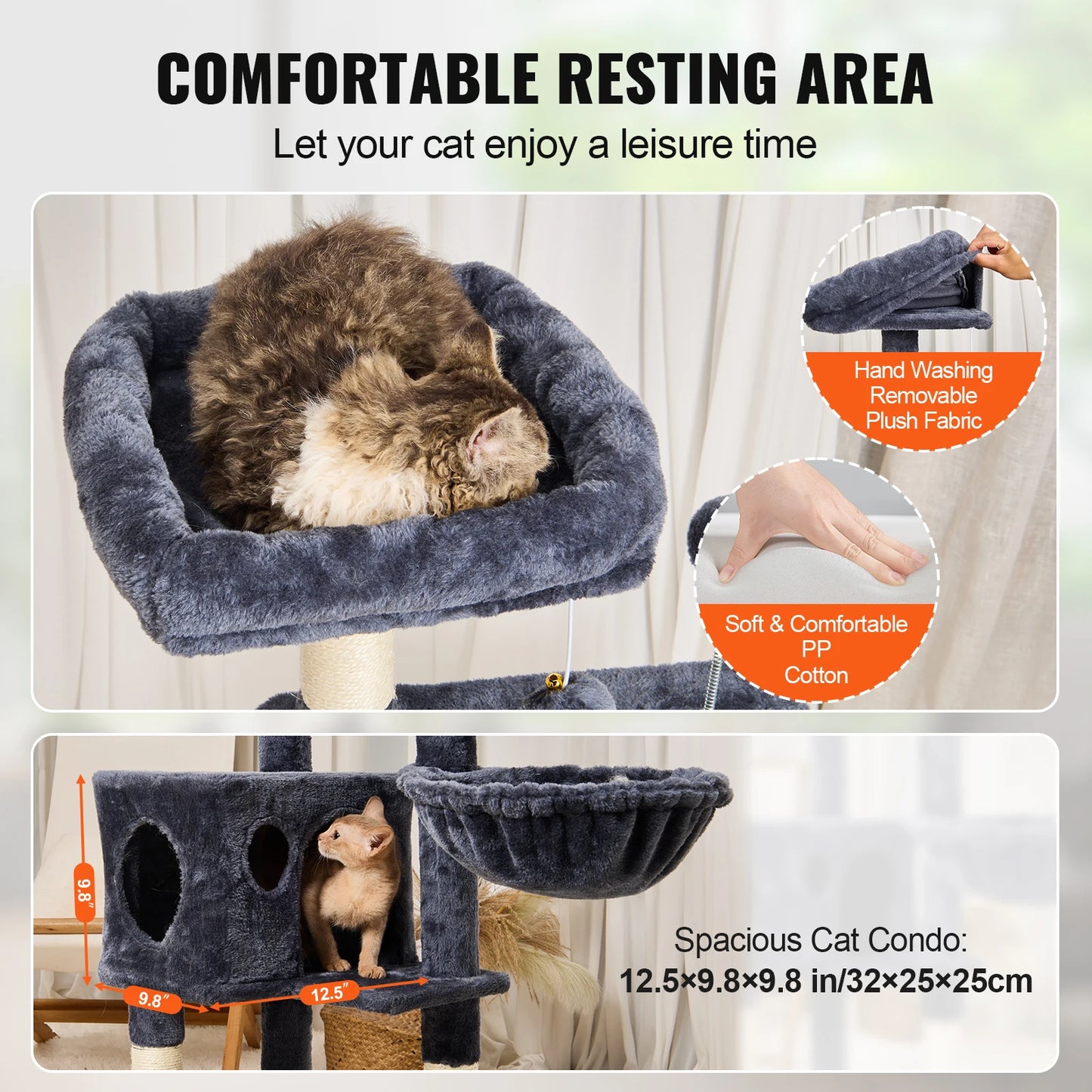 SucceBuy Cat Tree for Indoor Cats Cat Tower with Cat Condo Sisal Scratching Post HammockTop Perch Jumping Platforms Dark Grey