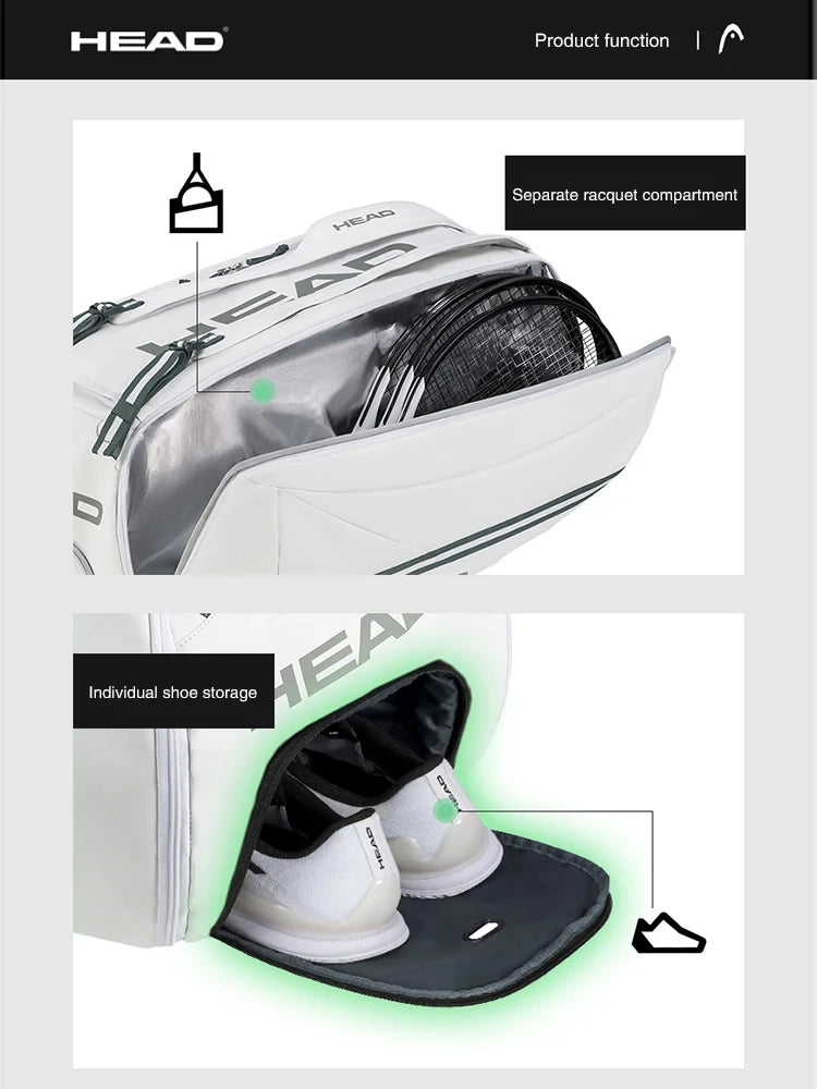 HEAD Tennis Backpack Djokovic Signed Single Shoulder Tennis Handbag Large-capacity Duffel Bag With Independent Shoe Compartment