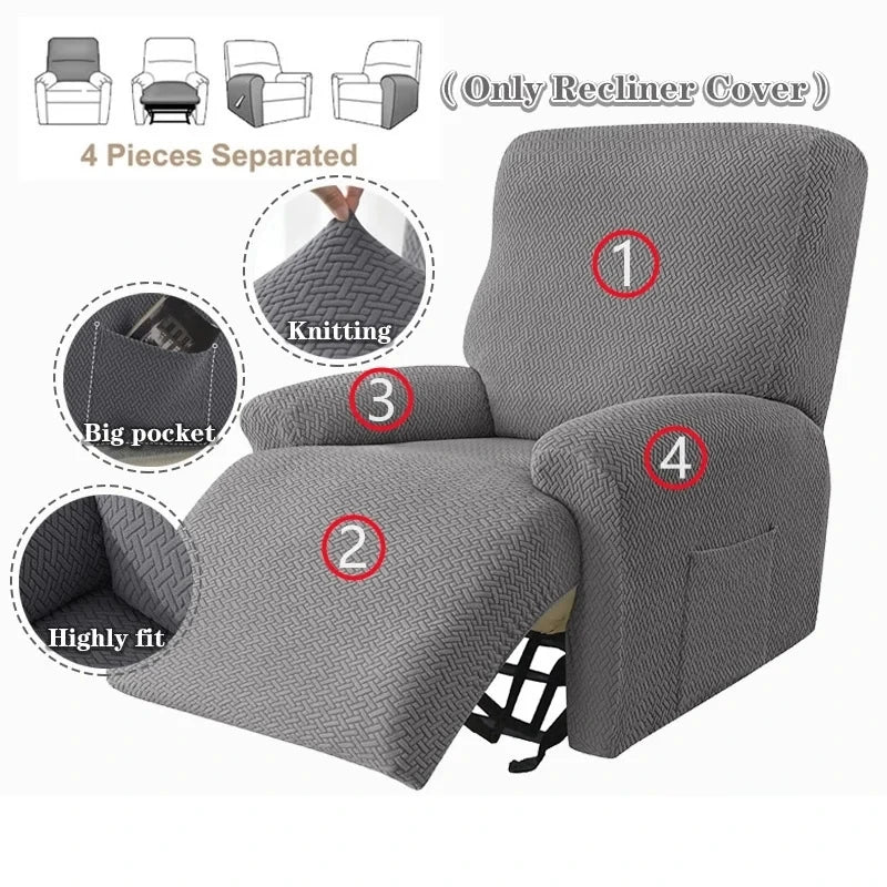 Recliner Sofa Cover Lazy Chair Solid Color Cushion Cover Sofa Cover 1/2/3/4 Seat Texture Stretch Sofa