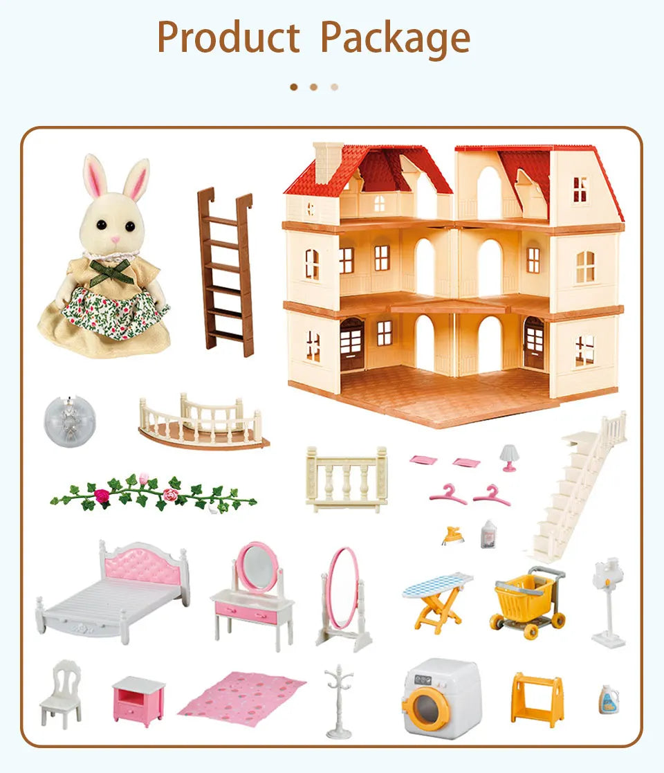 1/12 Dollhouse Furniture Family House Villa Simulate Forest Rabbit Animal Family Miniature Scene Toy Display Furniture Toy Gift