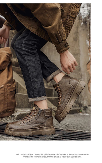 Men's Waterproof Leather Ankle Boots Mid Top Casual Outdoor Hiking