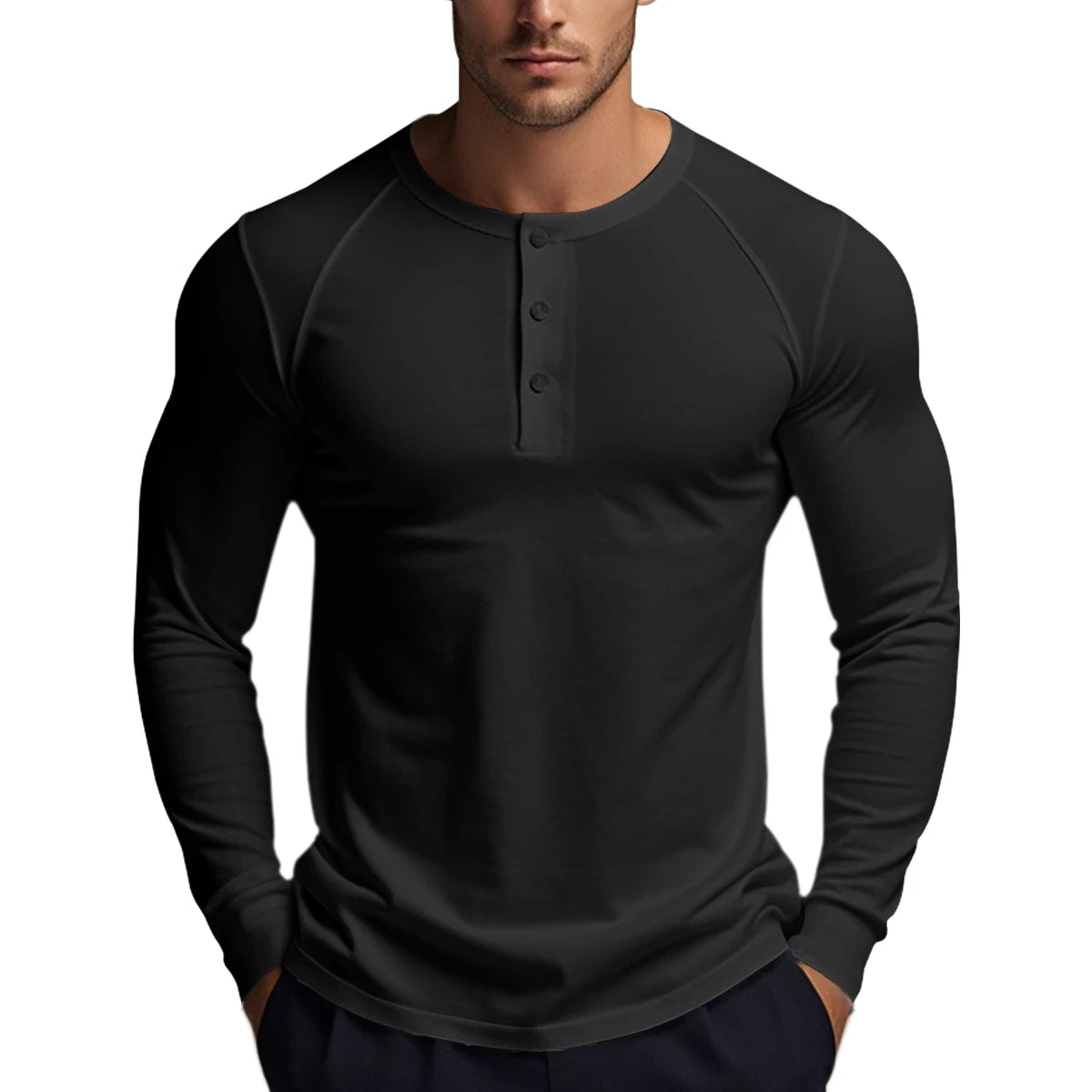 Men's Long Sleeve Button Down T-Shirts Autumn Henley Collar Casual High Quality Crew Neck Mens T Shirts