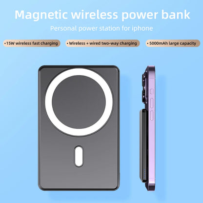 Magnetic Wireless Power Bank 5000mAh 15W Black or Silver