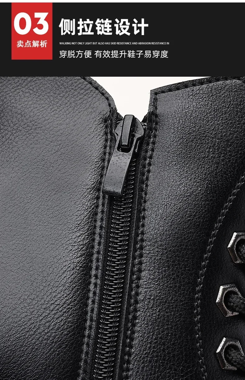 Winter thick soled Men's boots Outdoor waterproof laceup genuine leather boots male Comfortable warm leather shoes Botas Zapatos