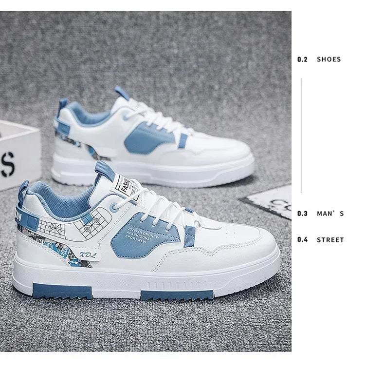 Men's Breathable White Casual Sneakers With Thick Sole