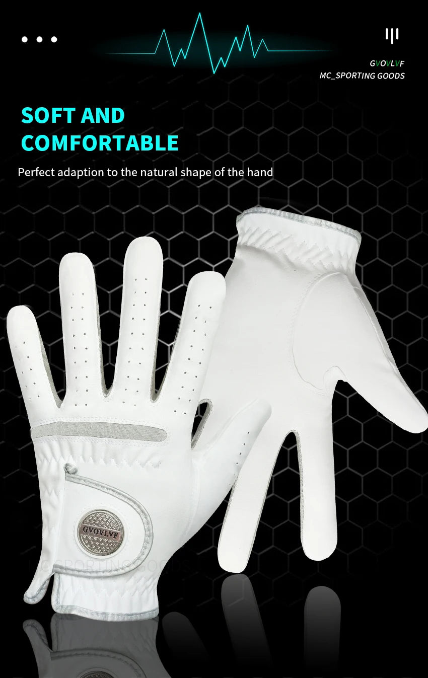 1pc Men's Golf Glove Micro Soft Fabric Breathable Golf Gloves With Magnetic  Marker Replaceable White Glove