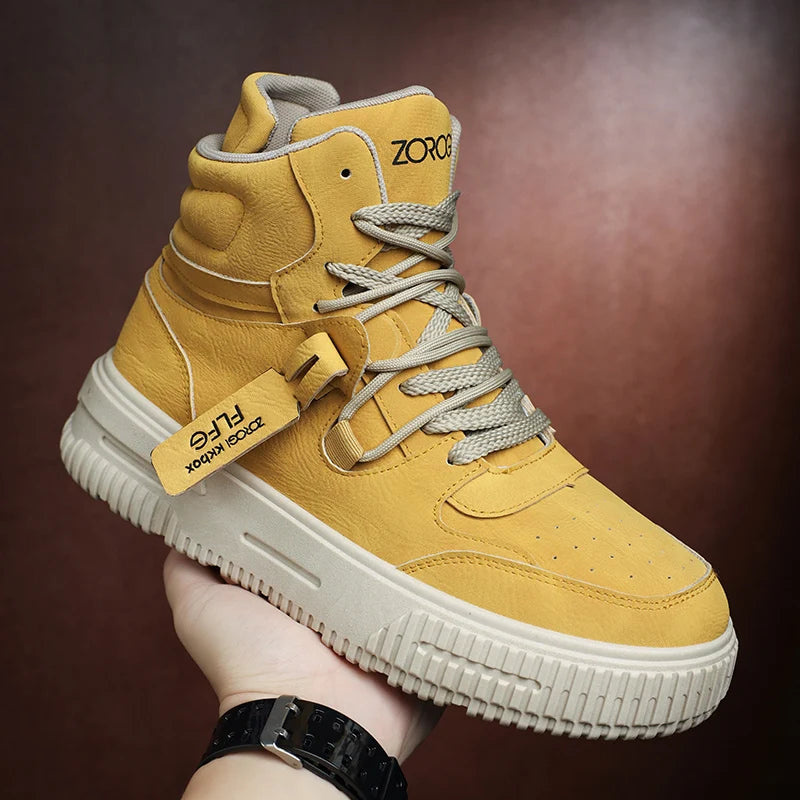 Leather Ankle Boots For Men Lace Up Non Slip Sole Winter Boots