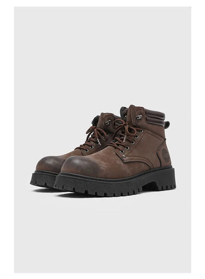 Men's Snow Boots Ankle-Height Leather Lace-Up Thick-Sole Size 39-46