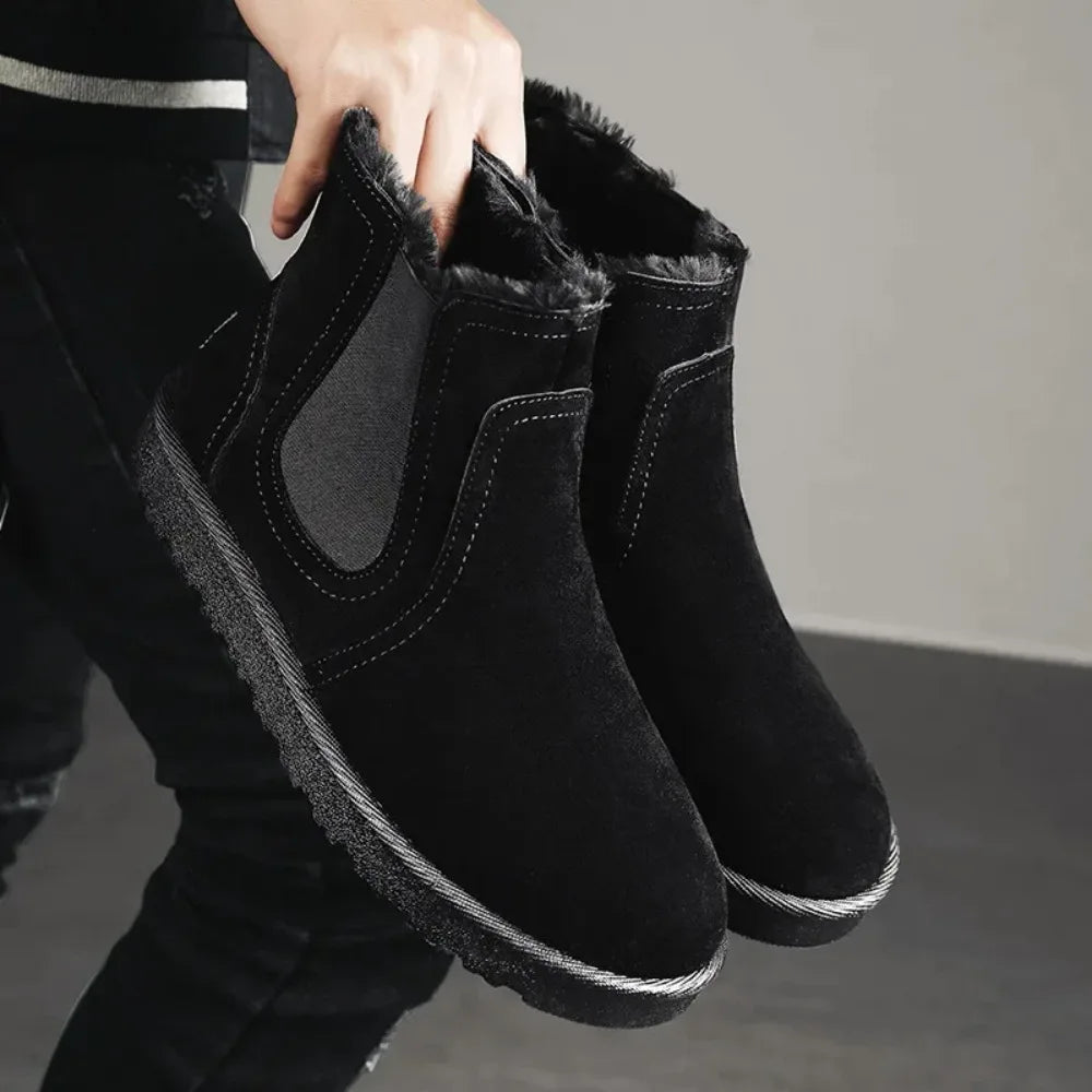 Leather High Top Winter Boots For Men With Plush Lining Outdoor Snow