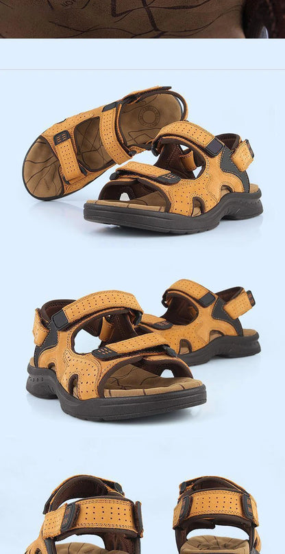 Mens Genuine Leather Sandals Lightweight Outdoor Casual