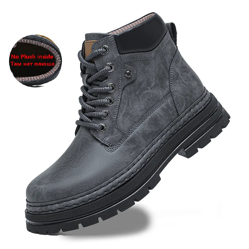 Men's Winter Snow Boots Leather Plush Lining Ankle High Lace Up