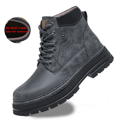 Men's Winter Snow Boots Leather Plush Lining Ankle High Lace Up