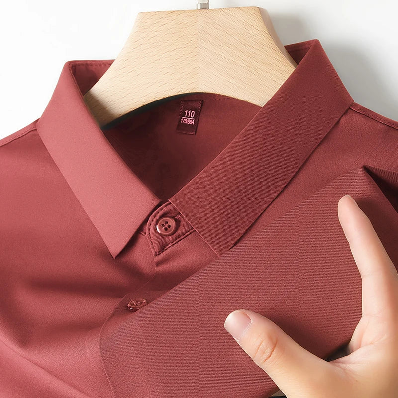 Men's Ultra Stretch Short Sleeve Shirt Business Casual  Breathable Stretchable Abrasion-Resistant Solid Color Short Sleeve Shirt