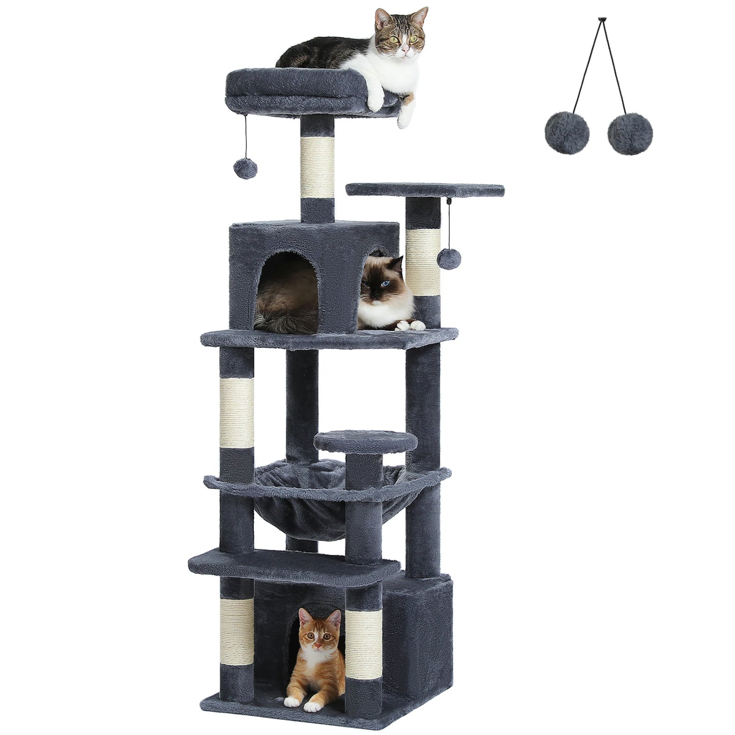 Spacious Cat Tree Tower with Hammocks and Scratching Posts