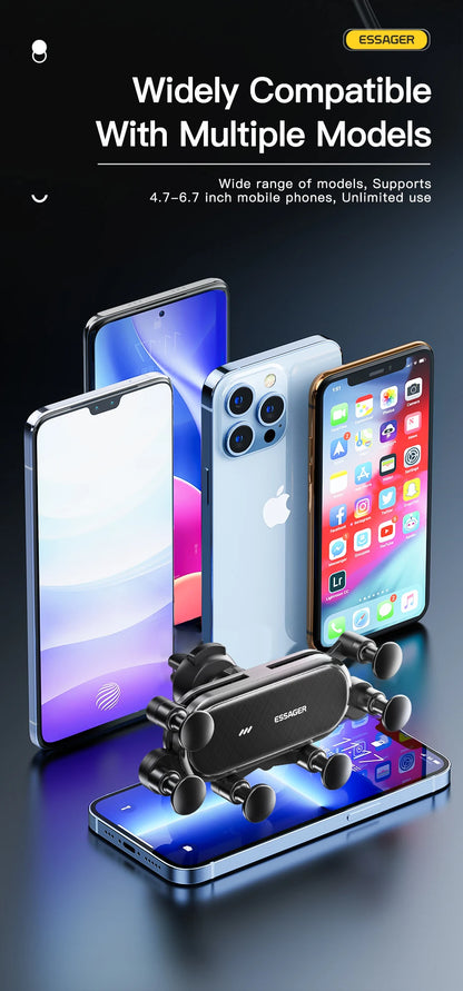 Universal Gravity Air Vent Clip Car Phone Holder, Black