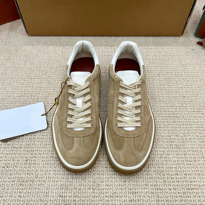 Men's Genuine Leather Lace Up Round Toe Trainer Shoes White