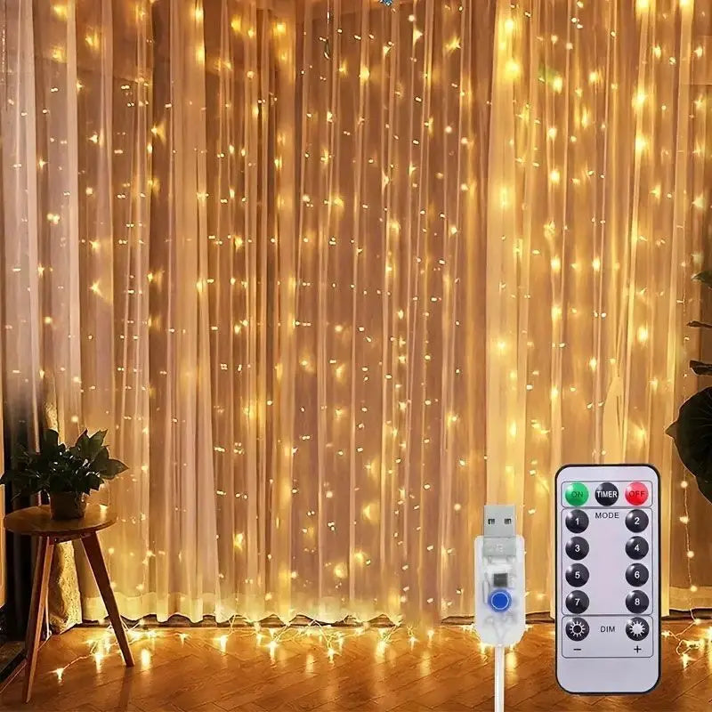 LED Curtain String Lights with USB & Remote – Home, Party, Wedding Decoration