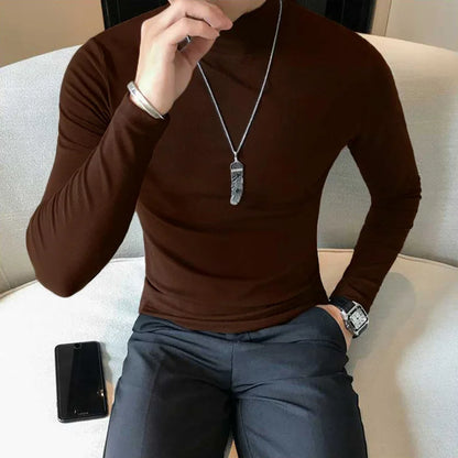 Men's Turtleneck Long Sleeve Pullover, Slim Fit, Polyester Elastane