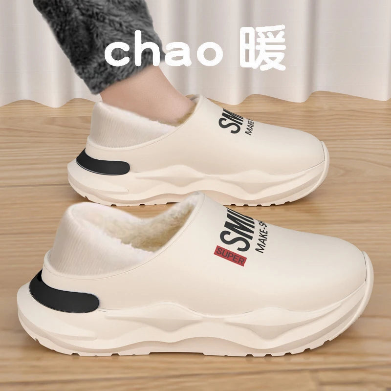 Mens Slippers Winter Warm Shearling Lining Indoor Outdoor Rubber Insole