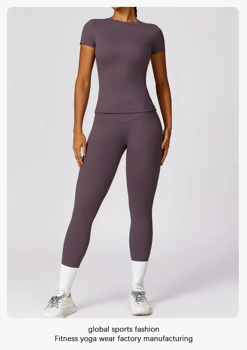 Women's Sports T Shirt Summer Short Sleeve Running Round Neck Breathable Stretchy GYM Yoga Slim Fitness Active Top Tee