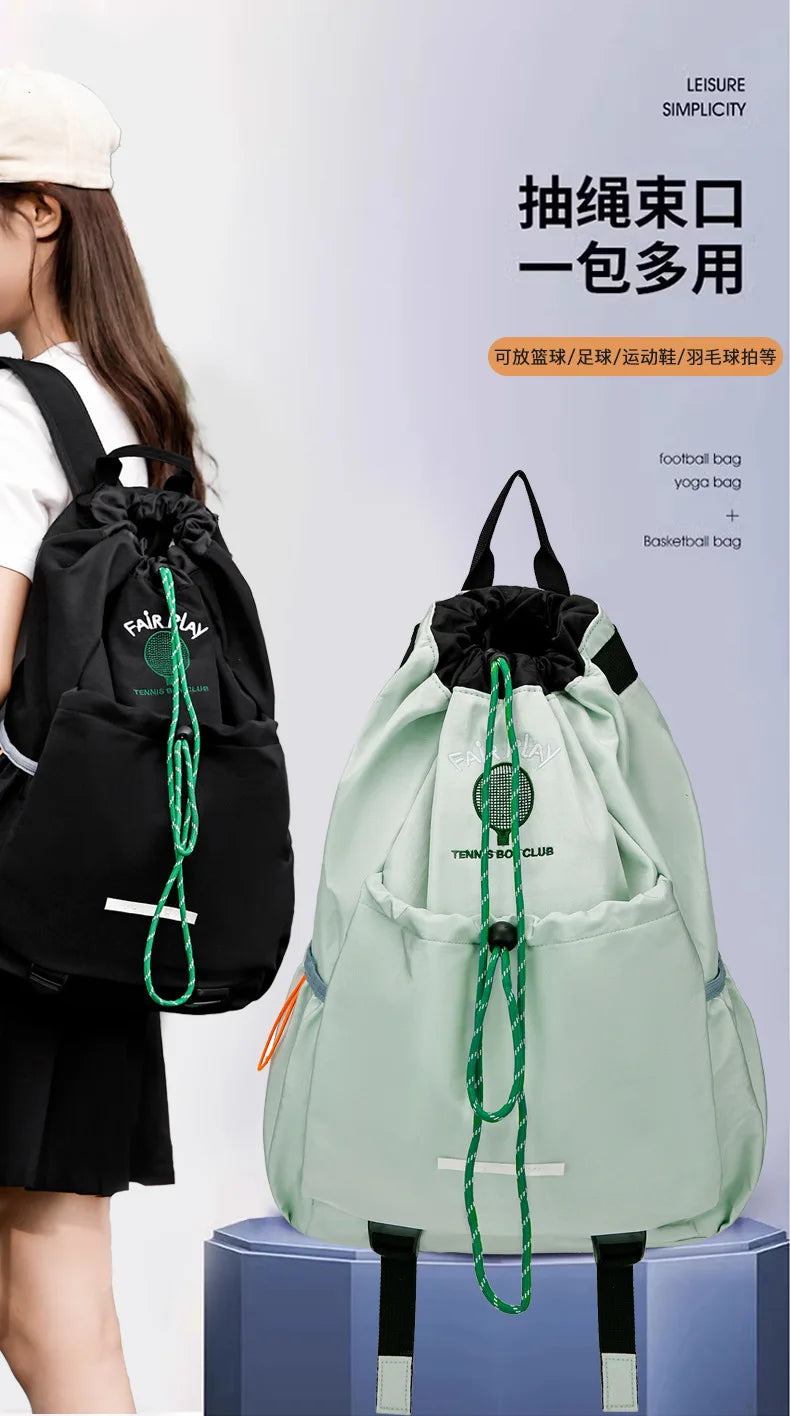 Portable Tennis Racket Bag Outdoor Sports Lightweight Drawstring Backpack for Men and Women, Hiking Bag.