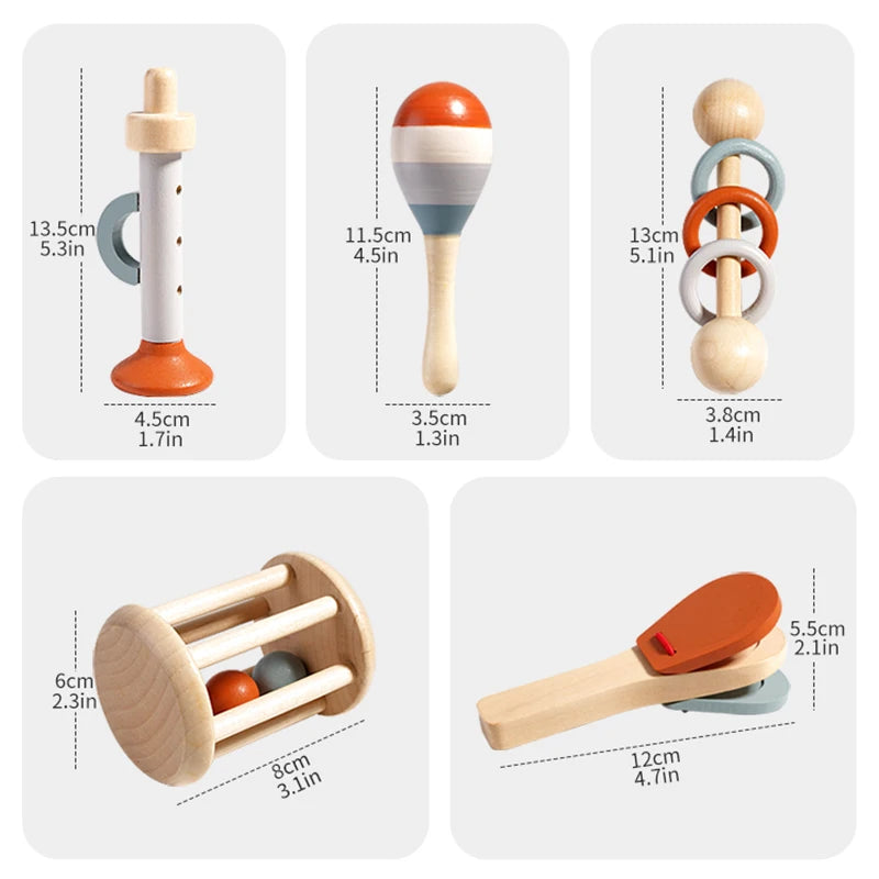 5Pcs Baby Musical Instruments Sensory Rattle Toys Early Educational Baby Musical Toys Montessori Toys Birthday Gifts for Kids