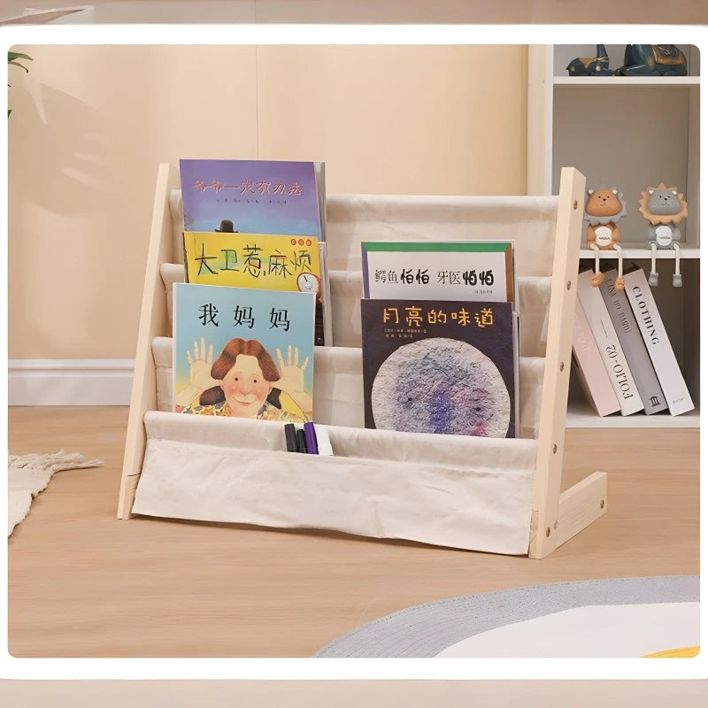 Wooden Movable Kids Bookshelf Multi-Layer Storage Bookcase Floor Standing Reading Shelf for Children's Books & Toys