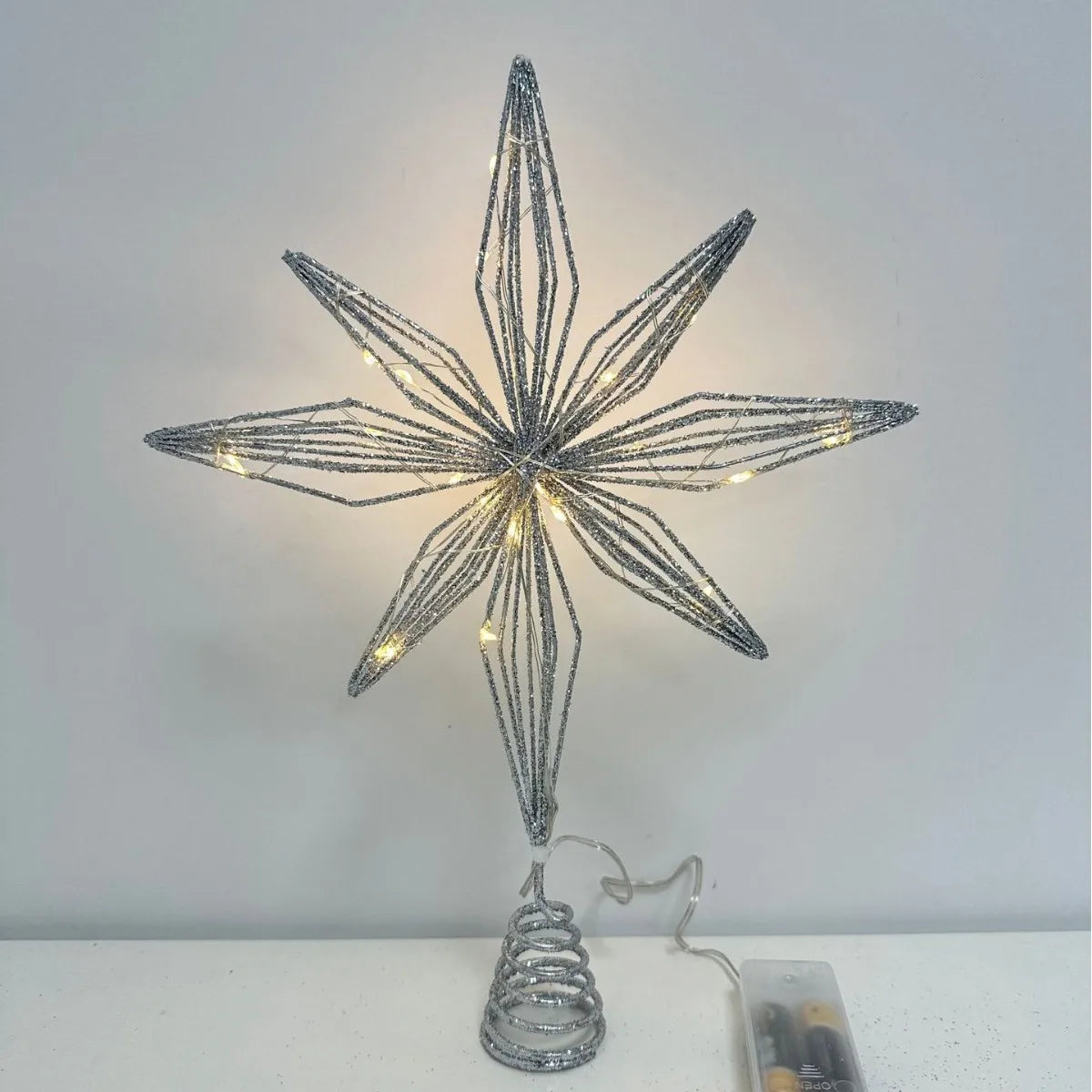 LED Star Christmas Tree Topper – Glitter Xmas Tree Decoration with String Lights for Parties