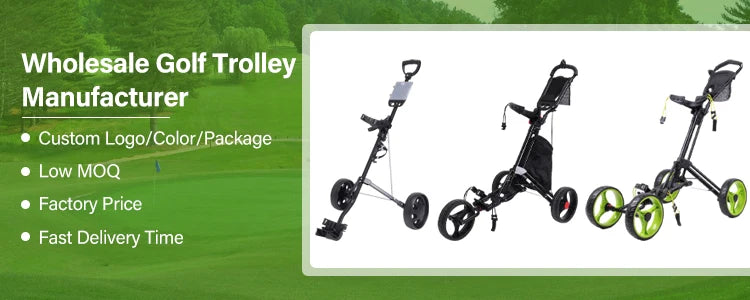 Factory Price Golf Cart 4 Wheels Golf Trolley Cart Folding Golf Push Trolley With Umbrella Holder