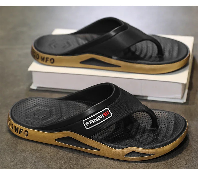 Men's Summer Flip Flops Black PVC Insole Outdoor Beach Sandals