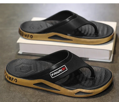 Men's Summer Flip Flops Black PVC Insole Outdoor Beach Sandals