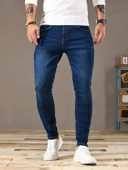 Mens Slim Fit Denim Jeans Blue Casual Street Style