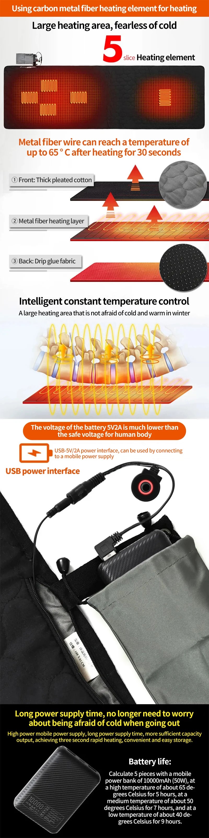 Outdoor Camping USB Heating Sleeping Mat Outdoor Electric Heating Pads Sleeping Bag Mattress For Hiking Travel