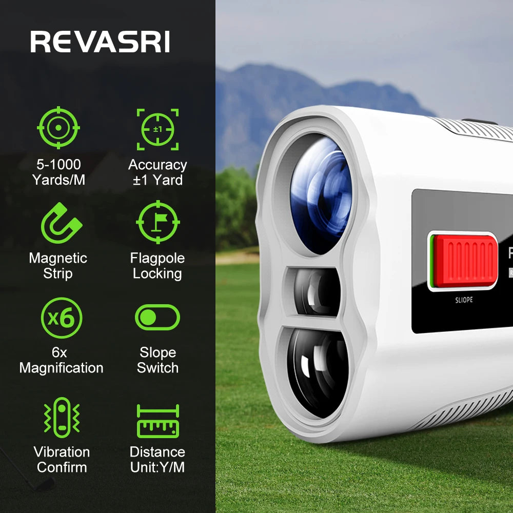 REVASRI Golf Laser Rangefinder with Slope Switch 650/1090Y Laser Range Finder Golf 6X Magnification Vibration with Magnet