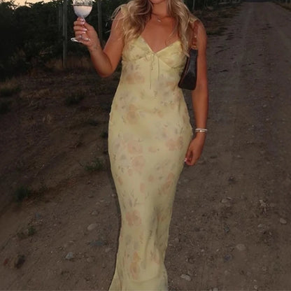 Women's Summer Flower Print Backless Sleeveless Dress Polyester