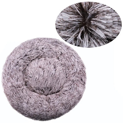 Round Plush Pet Bed For Dogs And Cats 40-90 Cm Diameter Fleece And Long Plush